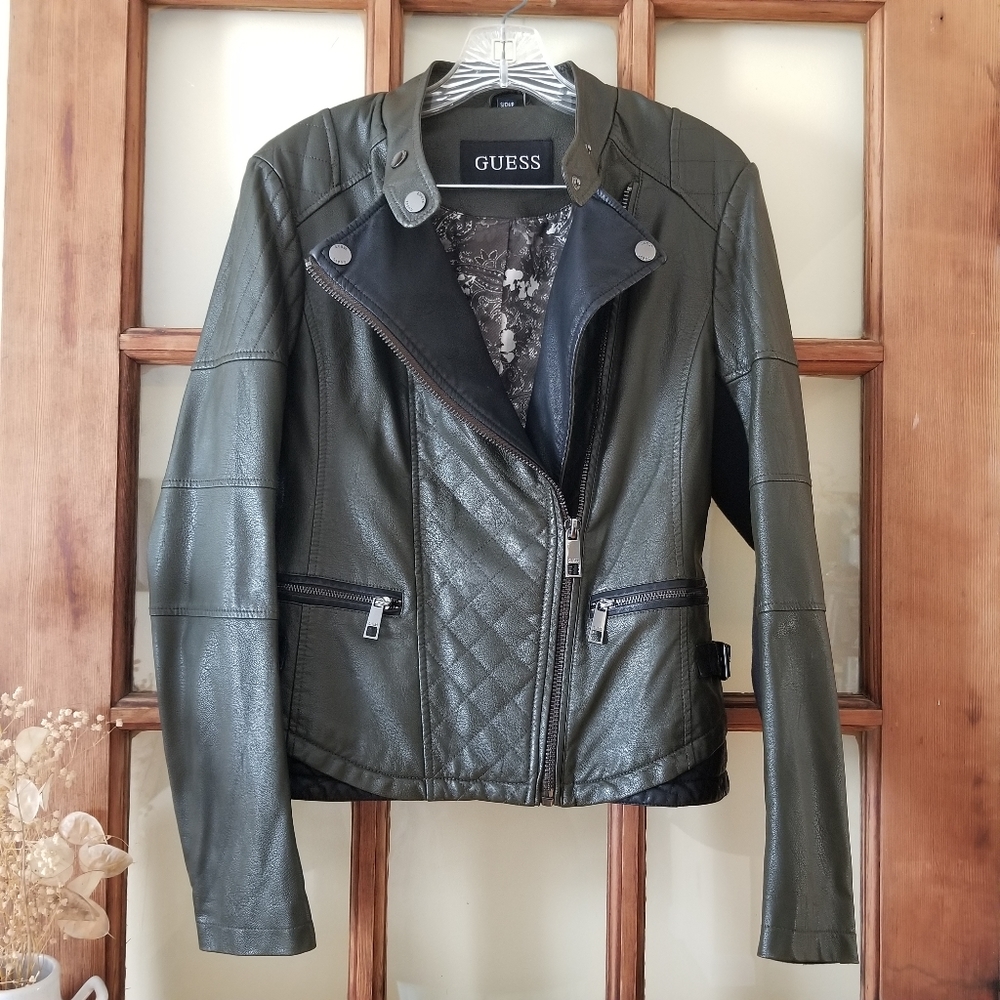Guess Moto Jacket Faux Leather Size Small